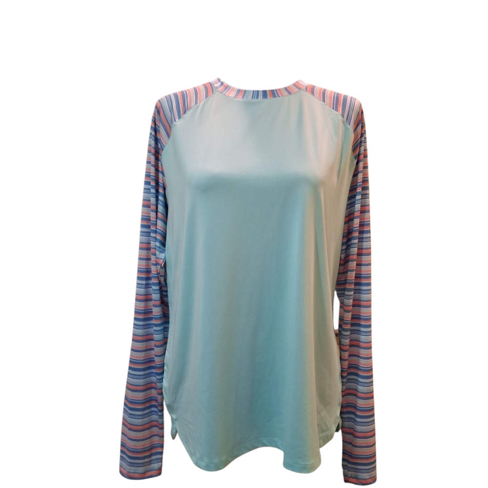 "Ocean Coast" NWOT, Green,blue,& pink. Long Sleeve, Striped Bodysuit Top...
